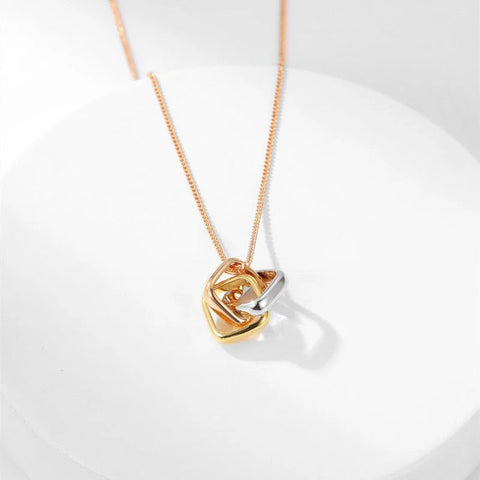 Square Three-color Ring Necklace Interlocking Clavicle Chain (ROSE GOLD)